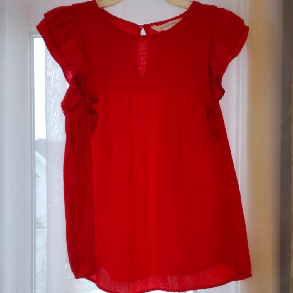 3/$30 POPSUGAR Red Ruffle Sleeve Blouse